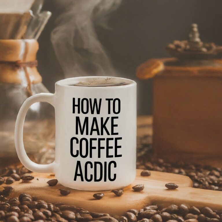 Coffee cup on a rustic table with coffee beans and a sprinkle of cinnamon, illustrating methods on how to make coffee less acidic for a smoother brew.