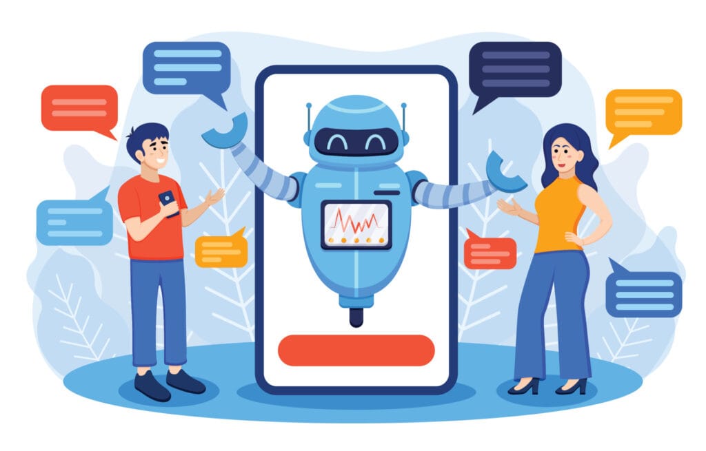 AI chatbot assisting travelers in the tourism industry, showcasing technology trends in travel and tourism with seamless customer service and digital interaction.