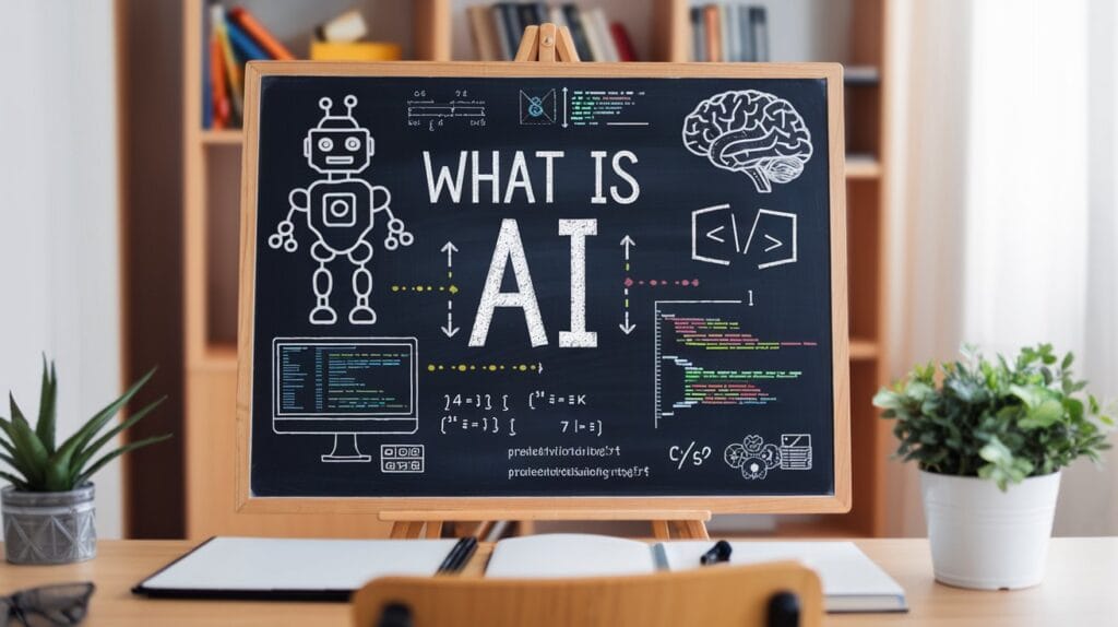 a chalkboard with text and images on it what is ai